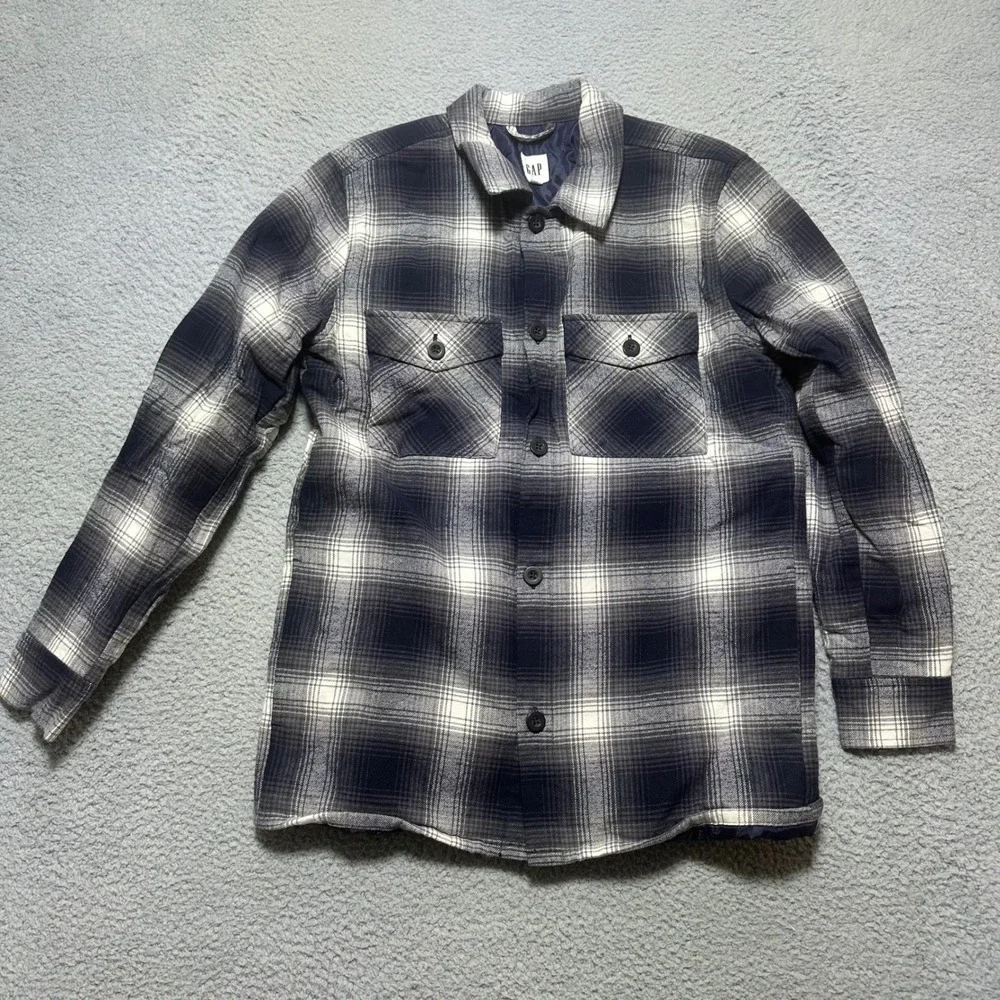 GAP Men Navy Plaid Quilted Lined Flannel Shirt Jacket Size XS Shacket jacket‎
